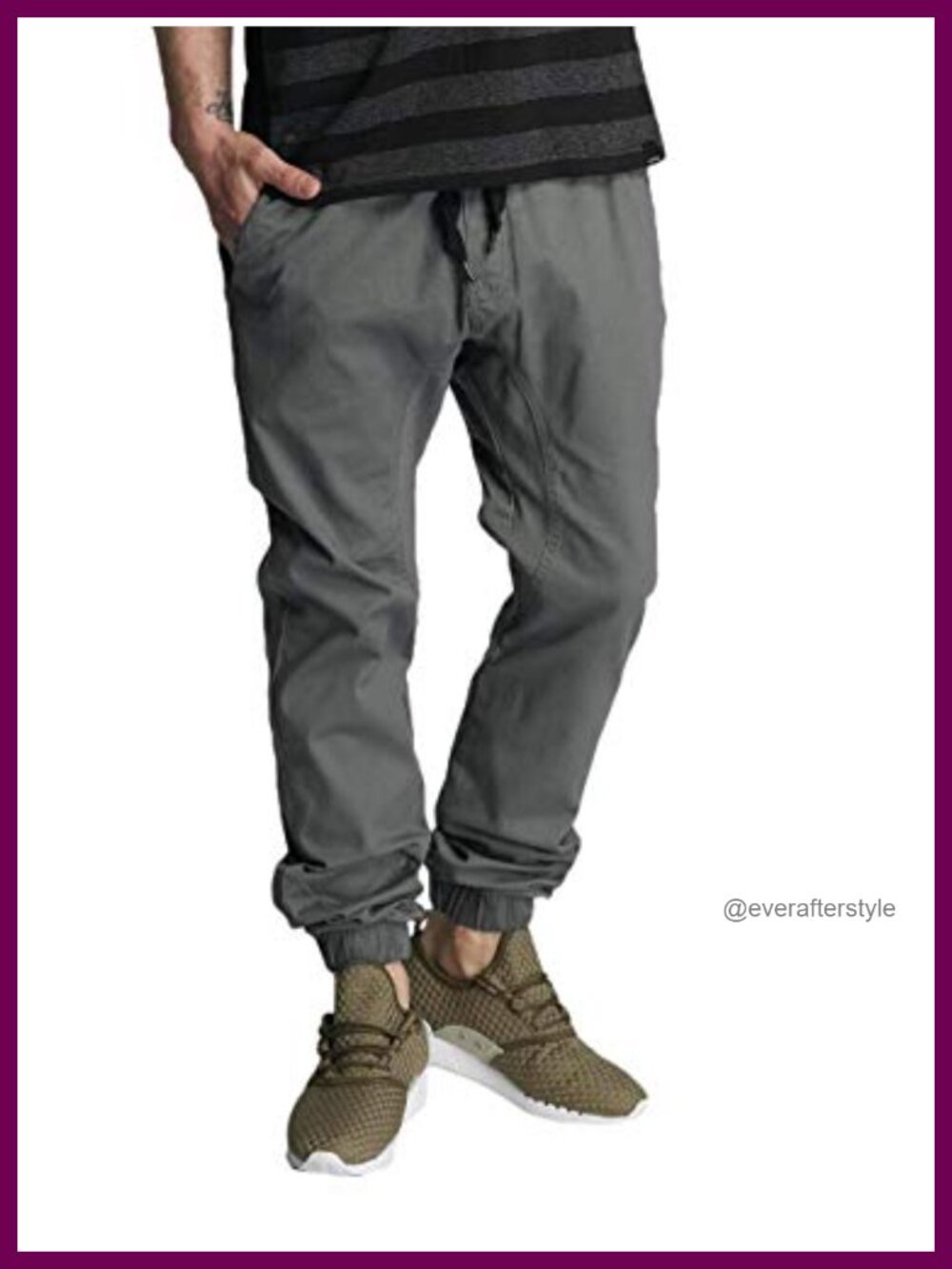 Mens Stretch Twill Jogger Pants Elastic Waist Pull On Casual